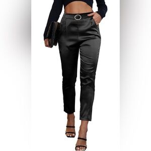 Chic Black Satin Women's Cropped Pants